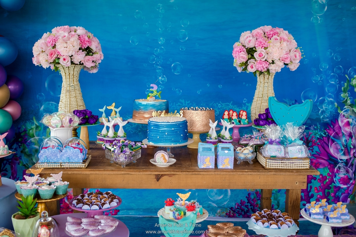 festa infantil rio de janeiro pequena sereia fundo do mar decoração decoracao ao ar livre