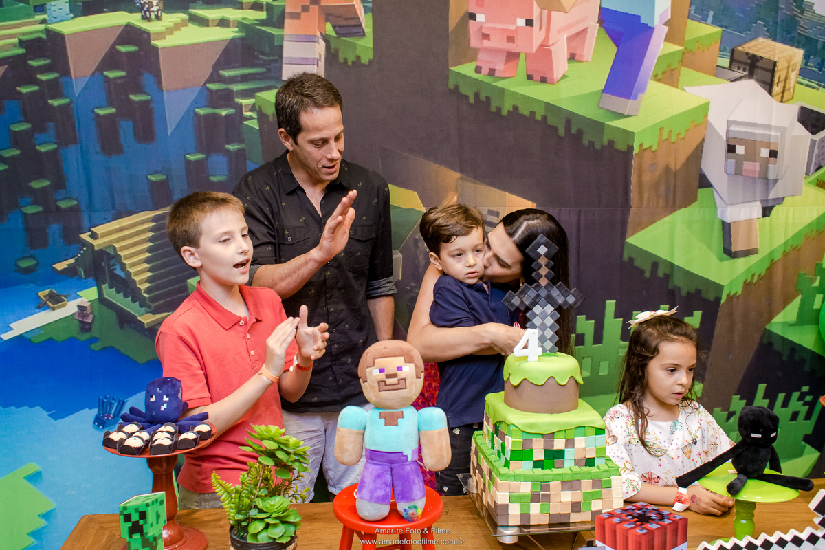 festa, infantil, tema, minecraft, decoração, fotógrafo
