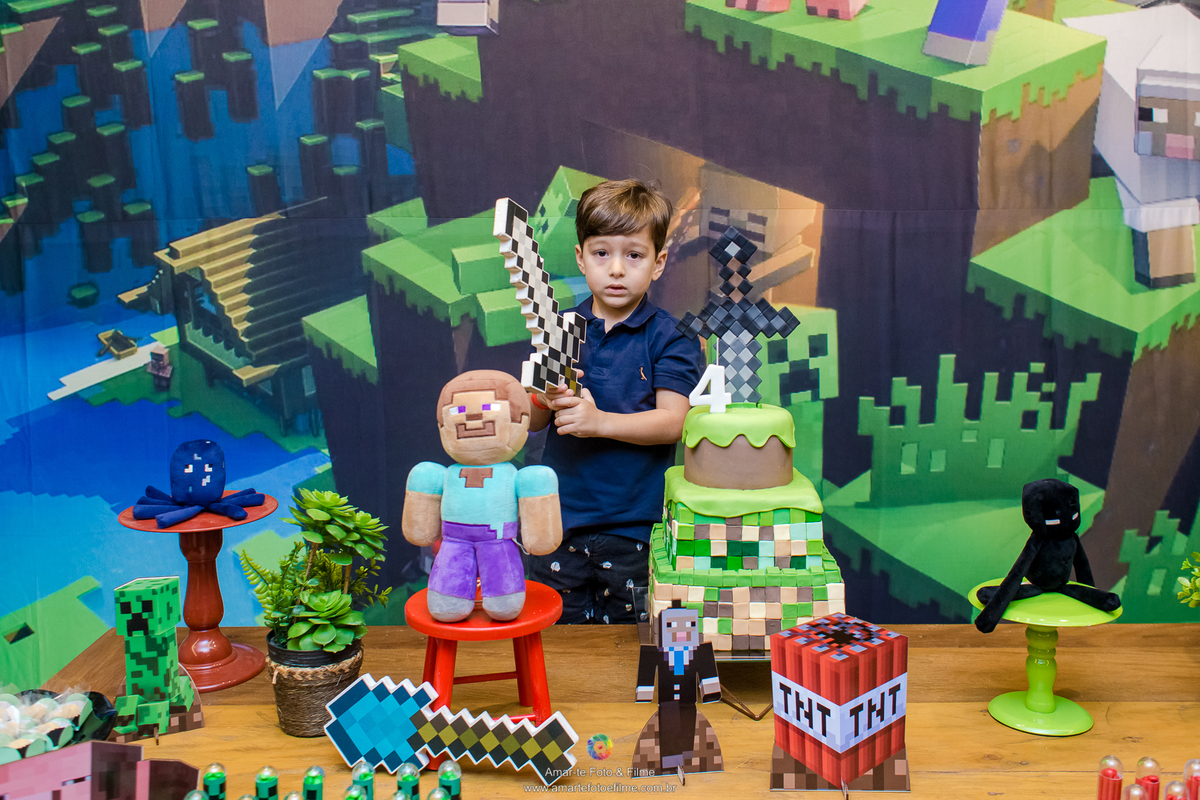 festa, infantil, tema, minecraft, decoração, fotógrafo