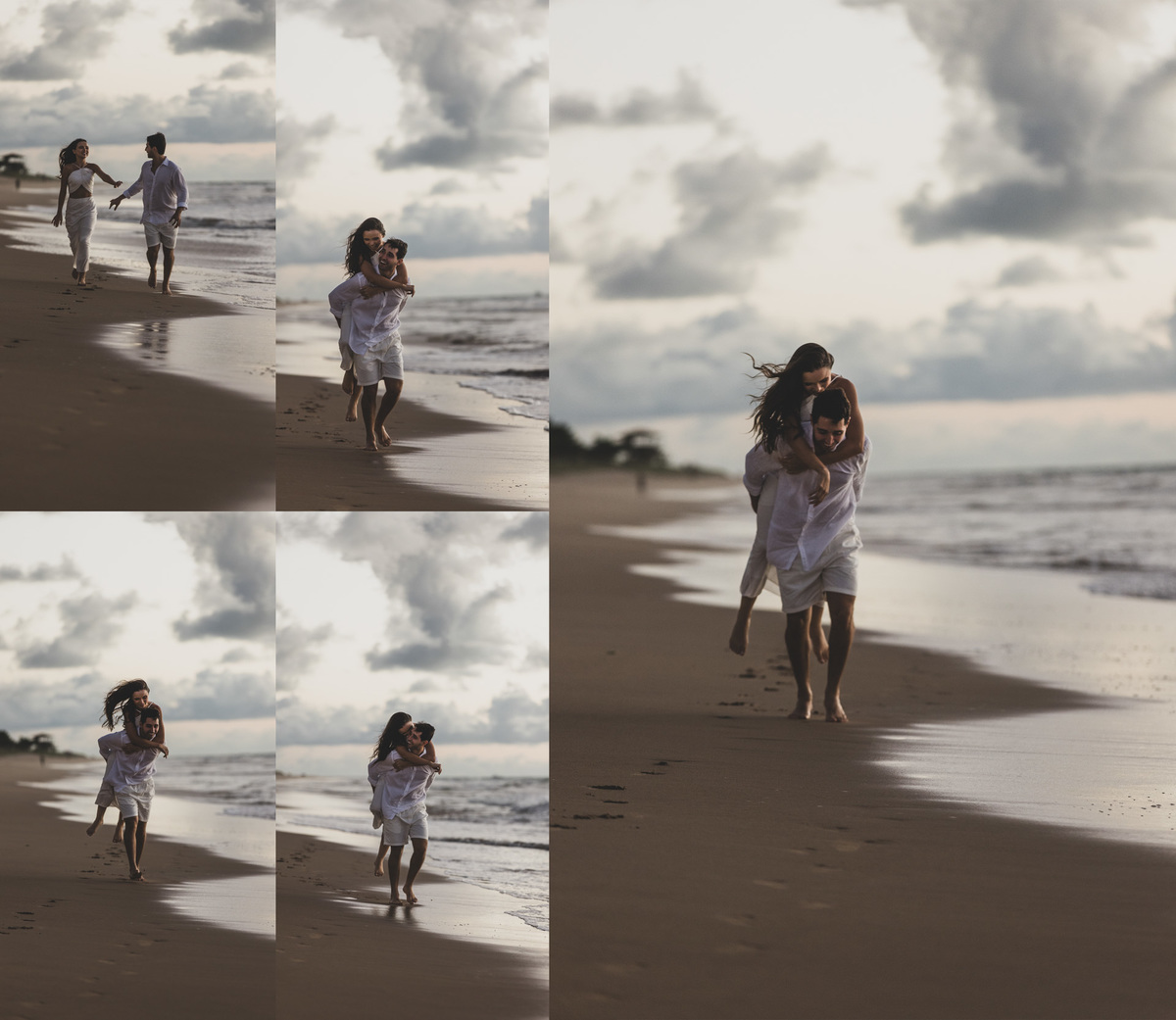 Cenas íntimas de noivos na praia