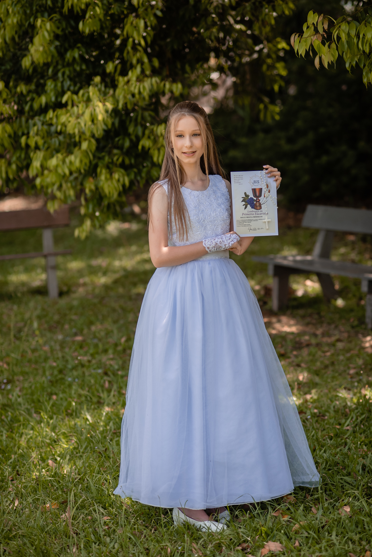 Fotos ao ar livre na Primeira Eucaristia da Kelly Milena Froehlich 