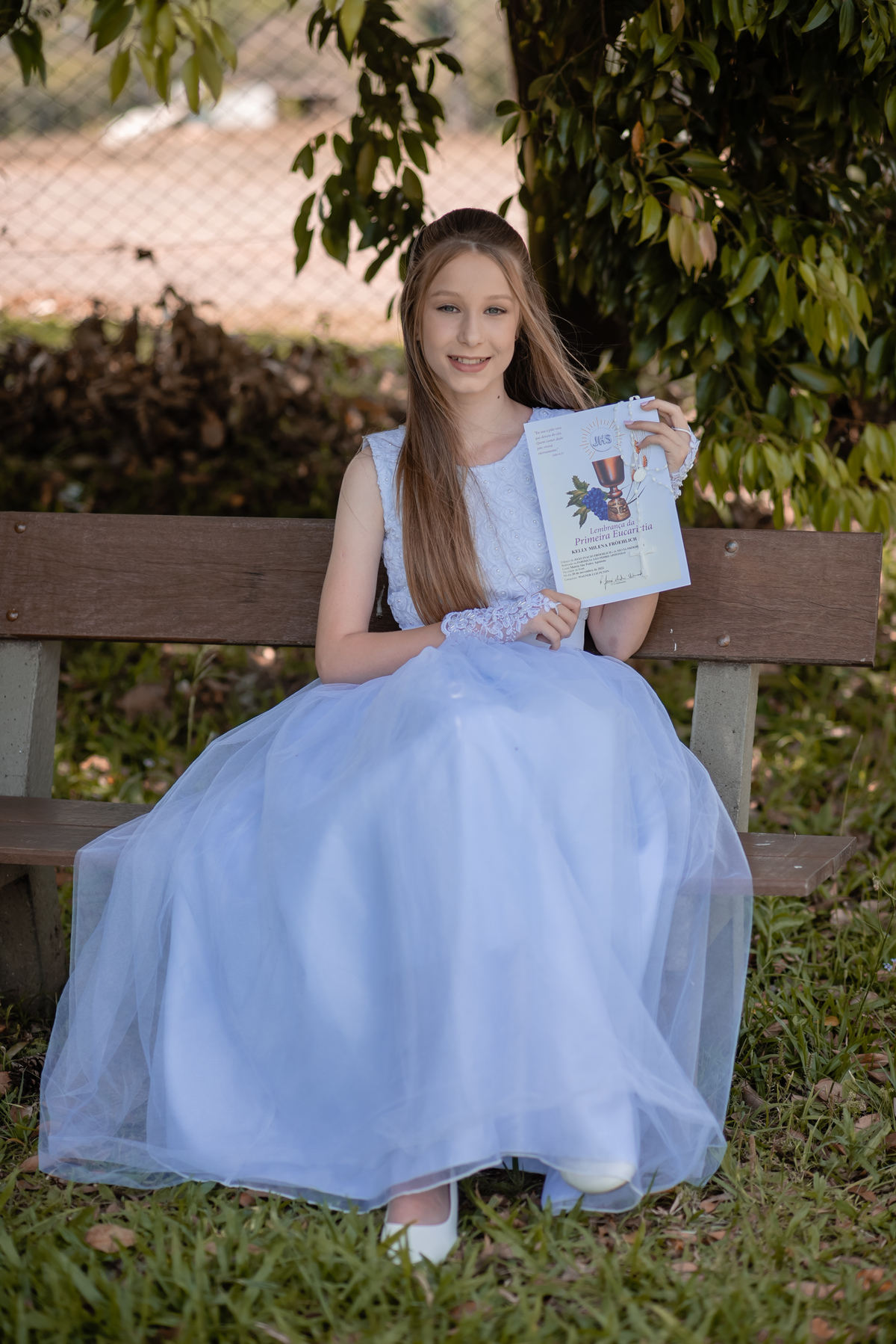 Fotos ao ar livre na Primeira Eucaristia da Kelly Milena Froehlich 