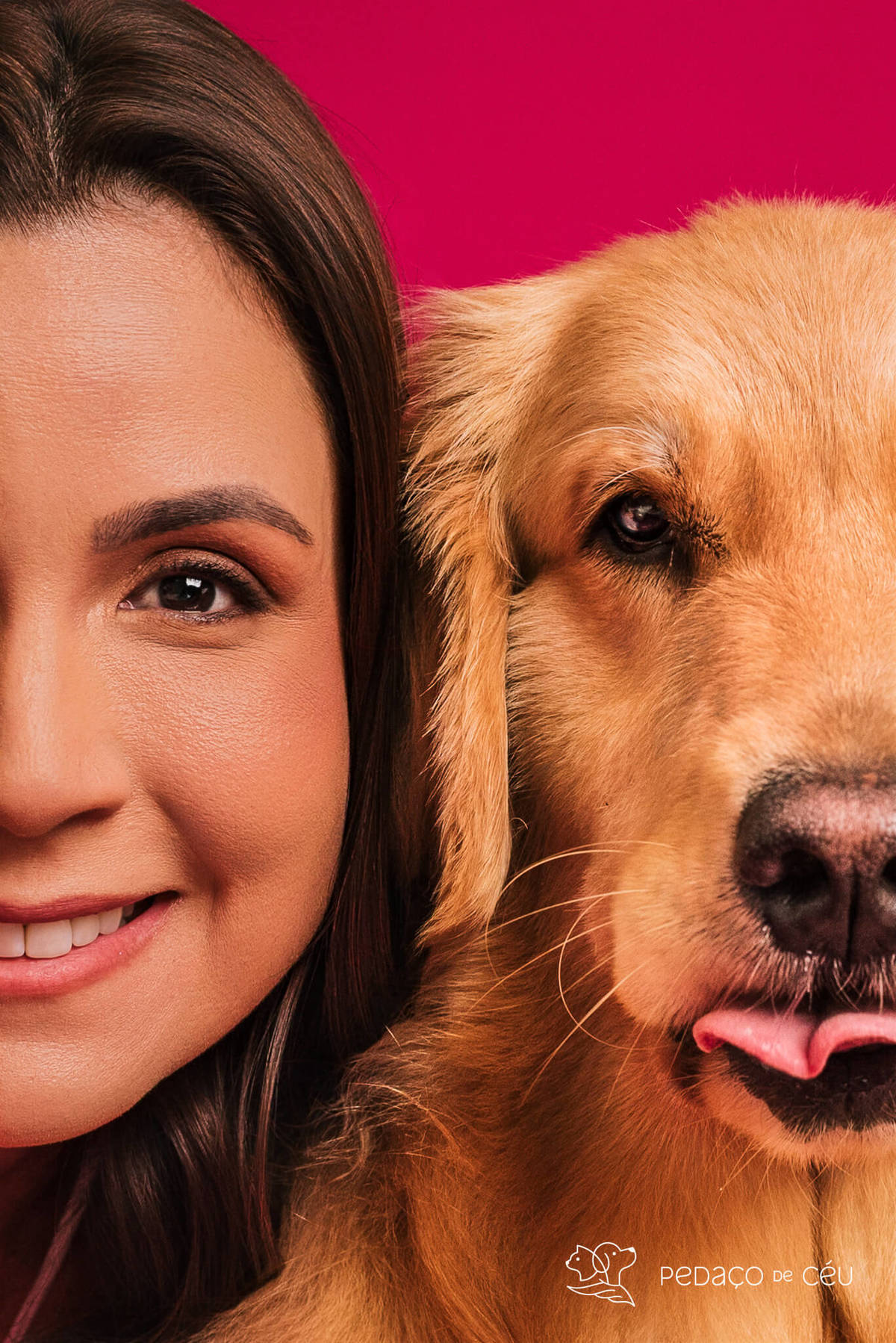 Golden retriever com seus tutores em ensaio fotográfico em família no Rio de Janeiro