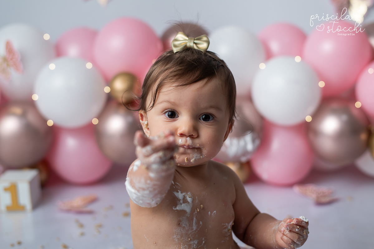 smash the cake rosa e dourado borboletas sp