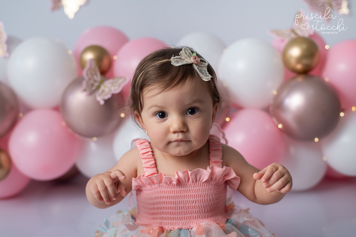 Ensaio 1 ano menina delicado borboletas sp