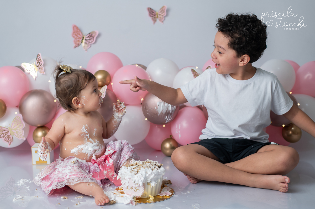 smash the cake 1 ano com irmão irmã sp
