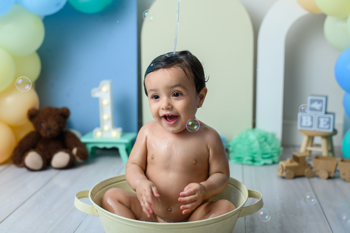 sessão de fotos 1 ano banho smash the cake sp