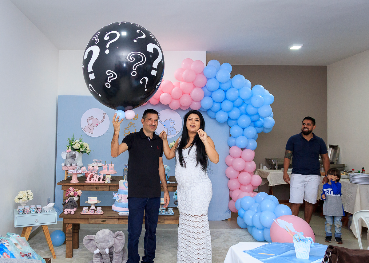 chá revelação balão interrogação