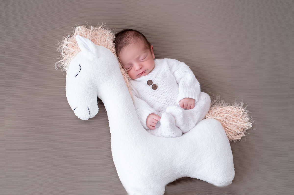 ensaio newborn em casa de menino com ilhama bebe no cavalinho 