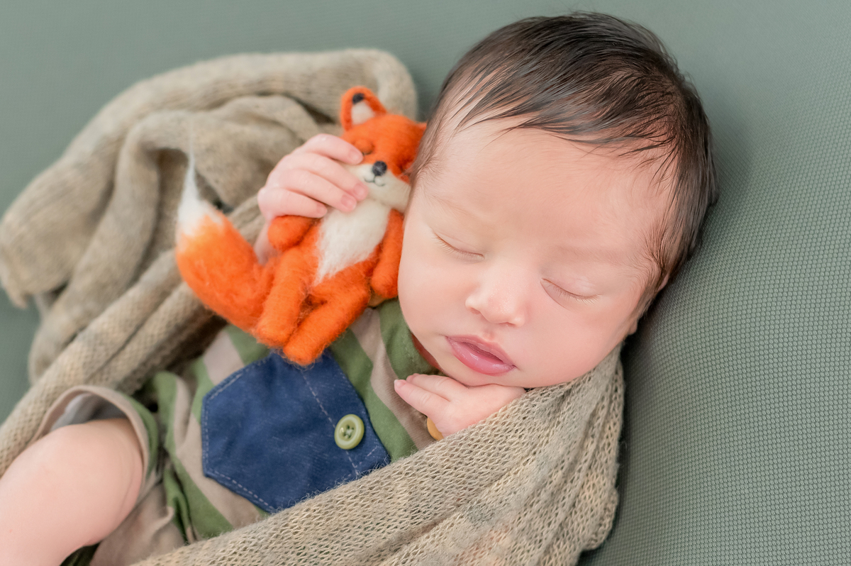 newborn de menino com rapozinha