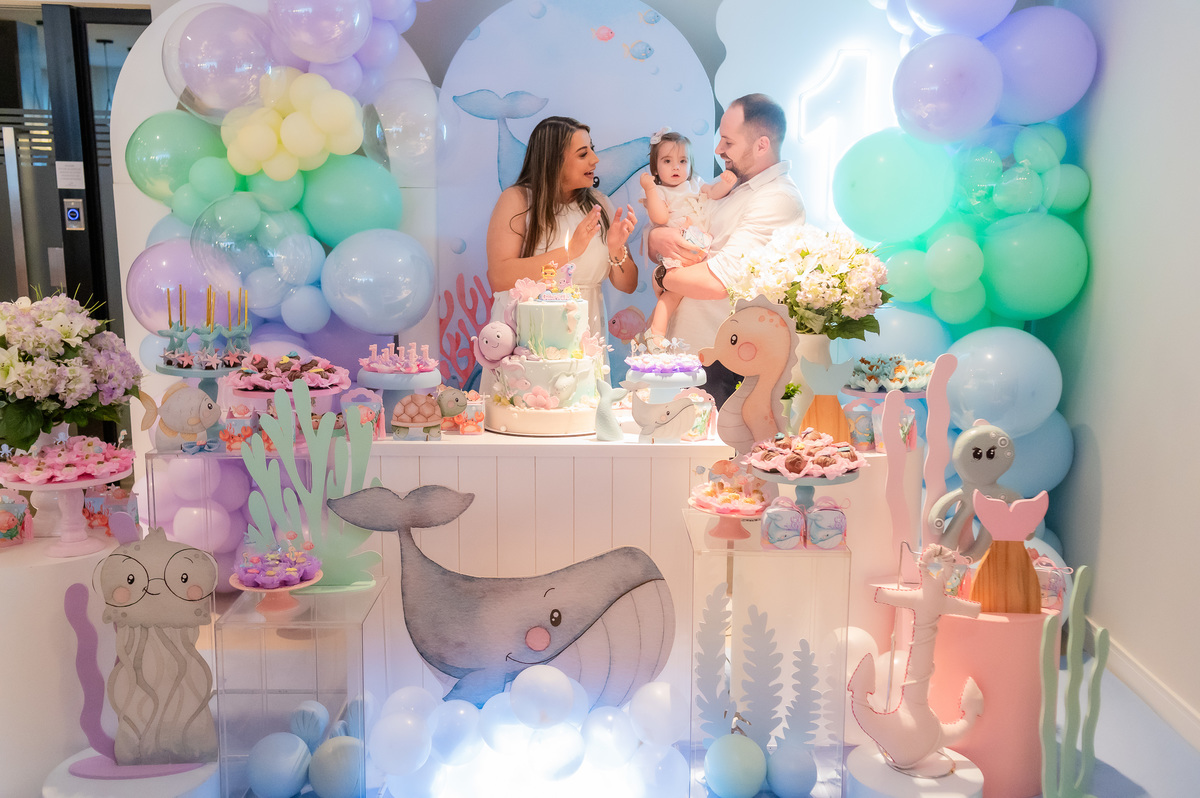 decoração de fundo de mar primeiro aninho de menina