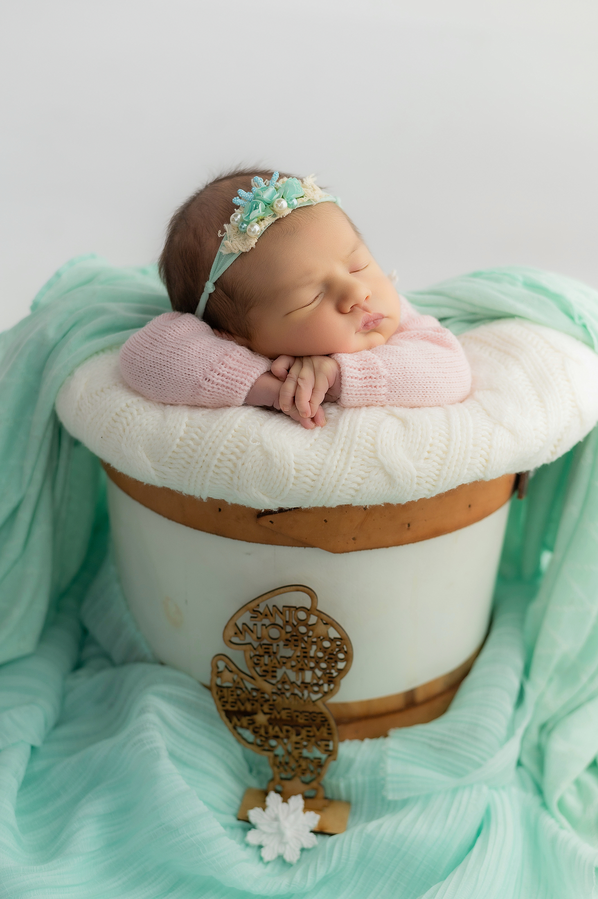 ensaio de menina newborn rosa e verde