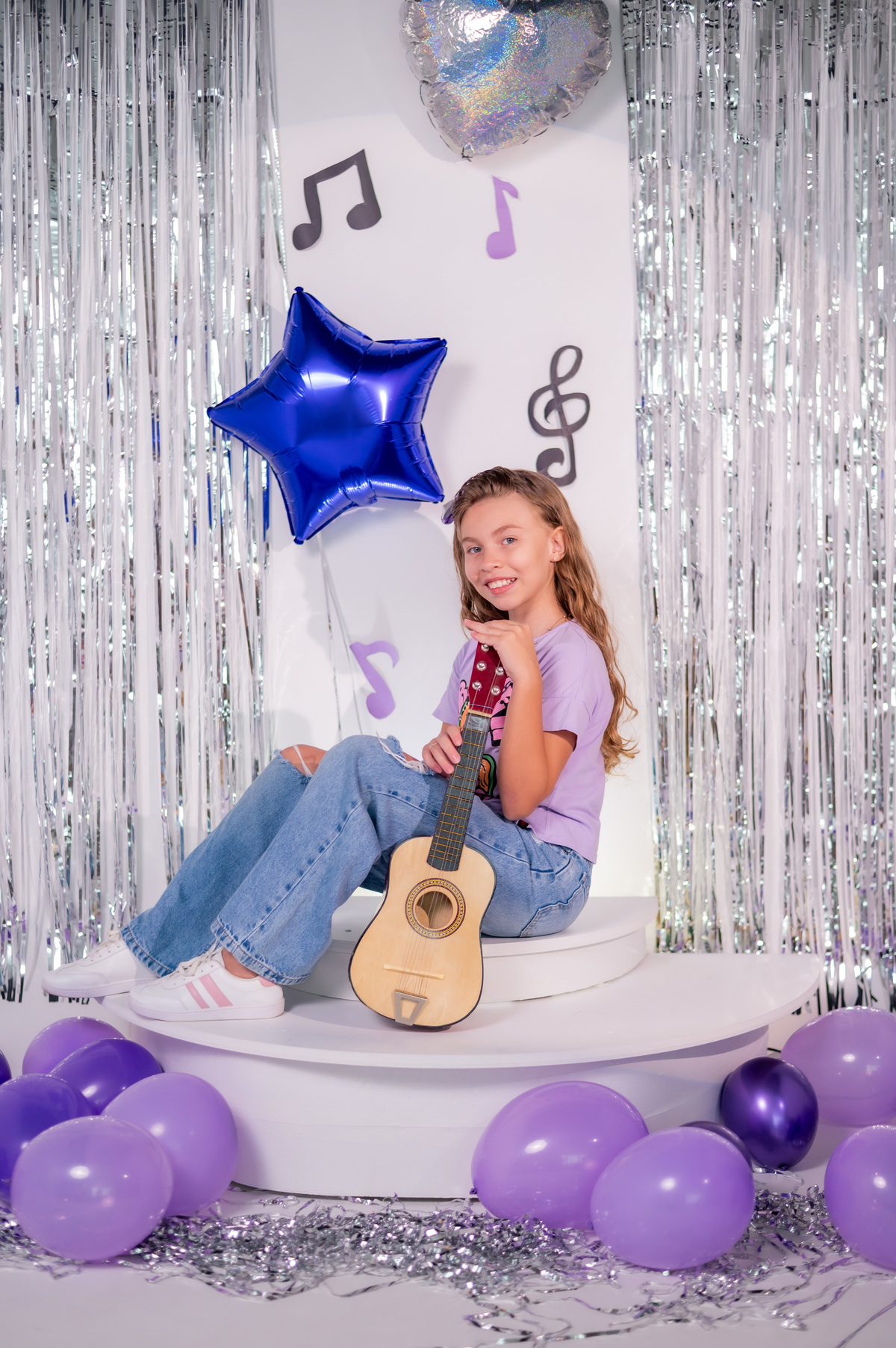 ensaio de 10 anos em lilas e roxo com muita musica