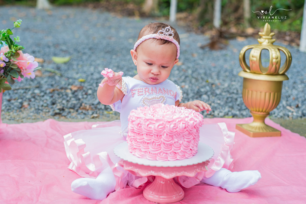 bolo rosa smash the cake de princesa ensaio fotografico