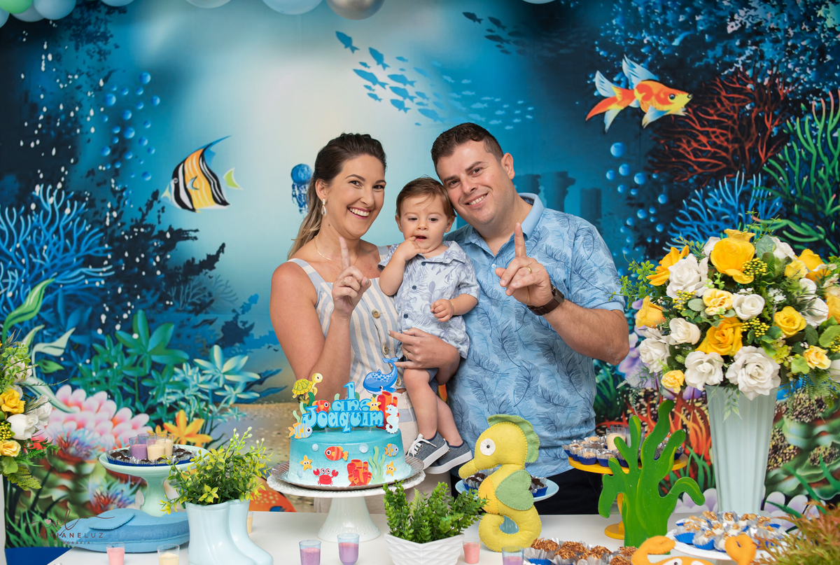 1 aninho Joaquim festa infantil tema fundo do mar praia sol