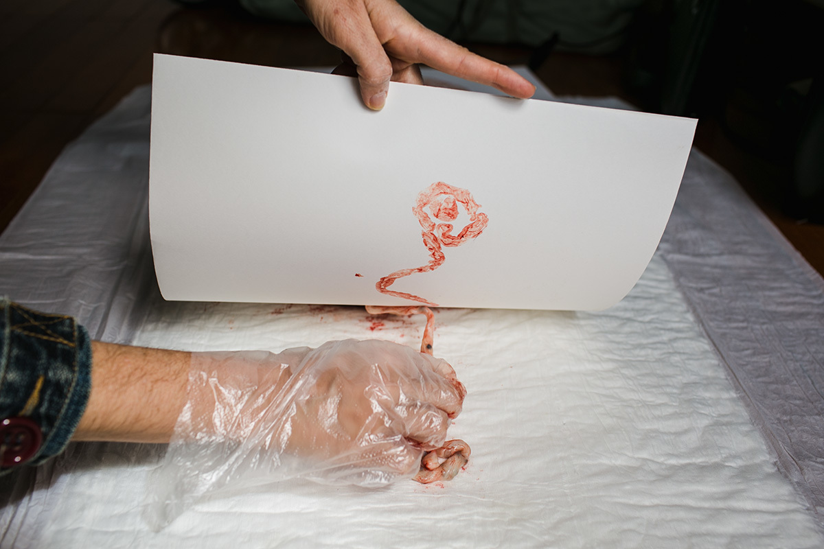 Foto de Adriana Costa do registro da placenta em um papel