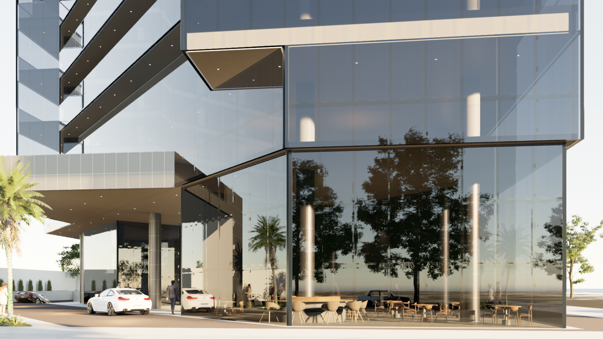 Detalhe Lojas Térreo - Entardecer