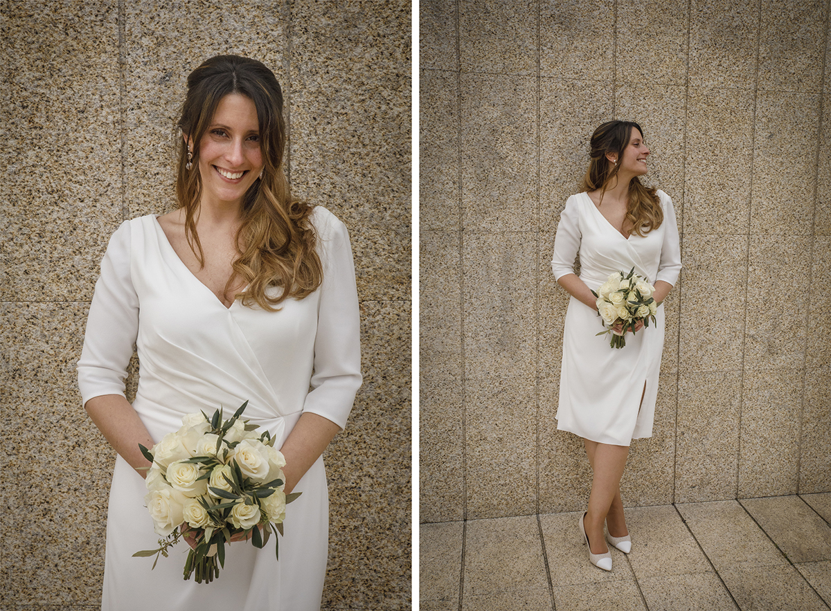 Em dois retratos individuais, Rita surge a segurar o bouquet, num registo da cintura para cima, com um sorriso sincero, e noutro de corpo inteiro, com a perna cruzada e um olhar suave.