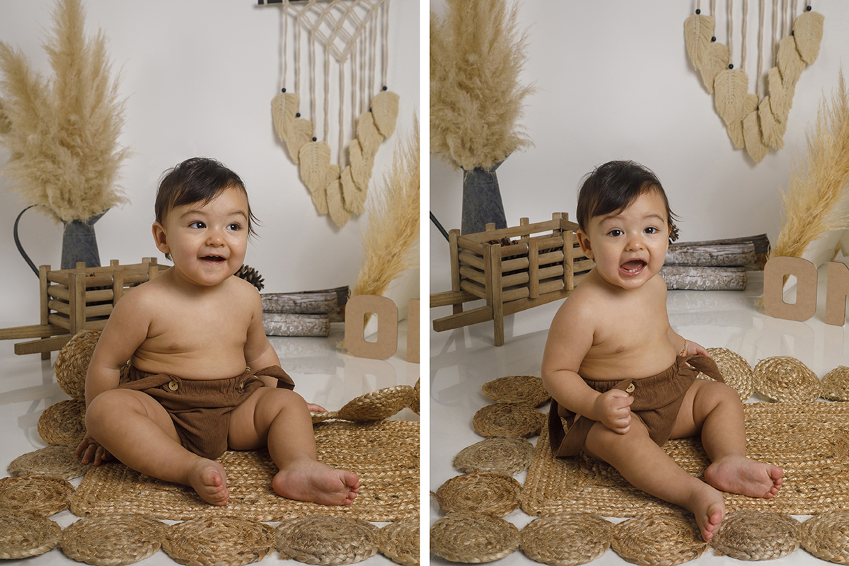 Duas expressões num só quadro: na primeira, um ar de surpresa misturado com felicidade ao olhar para o lado; na segunda, encara a câmara com os olhinhos bem abertos como quem diz “o que é que vem agora?”