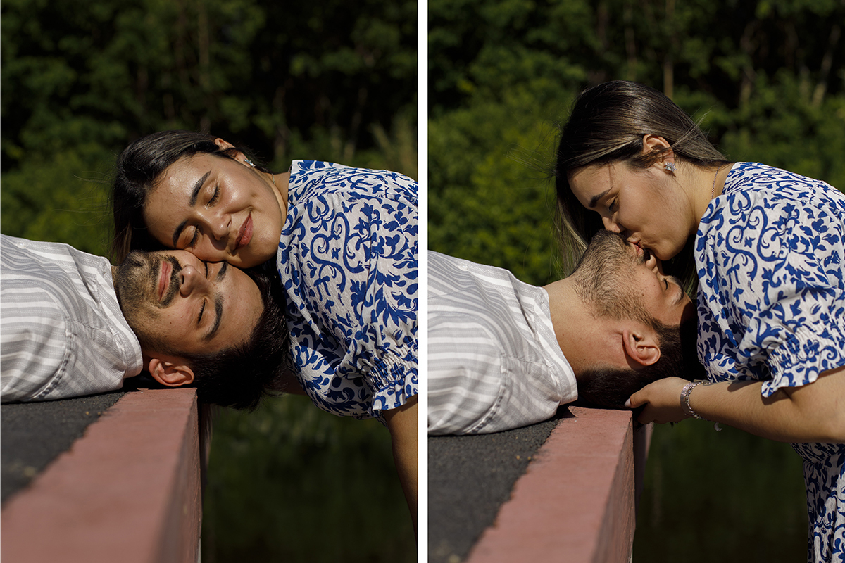 Com as caras encostadas, olham para a câmara de Ricardo Coimbra Fotografia. Na seguinte, estão no mesmo ângulo, mas a beijar-se.
