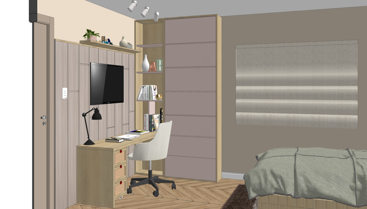 Home office integrada com a TV