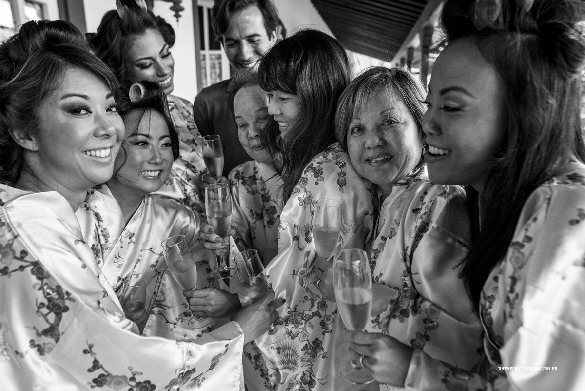 madrinhas e noiva preto e branco