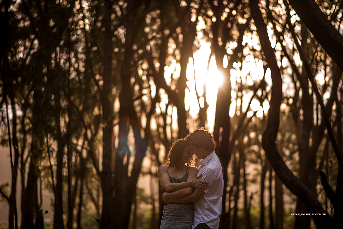 casal de noivos se abraçando ao por do sol