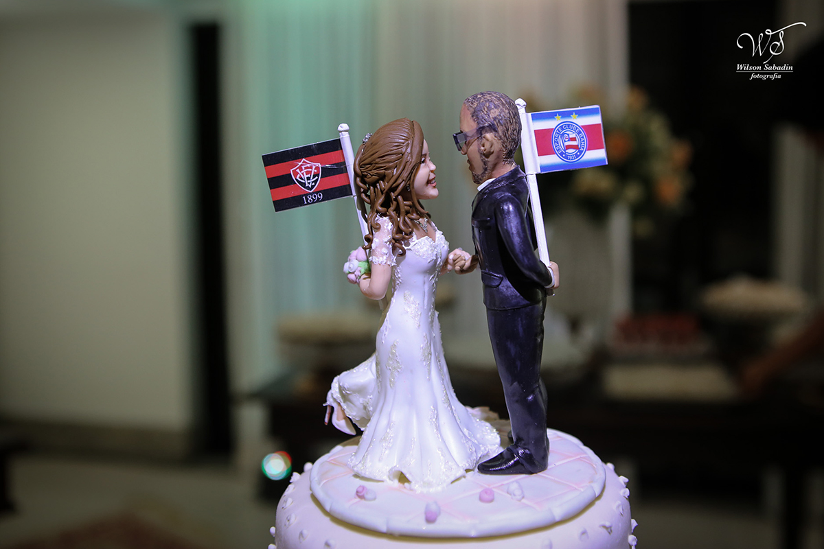 fotografia de casamento em Salvador Bahia, topo do bolo Bahia x Vitória