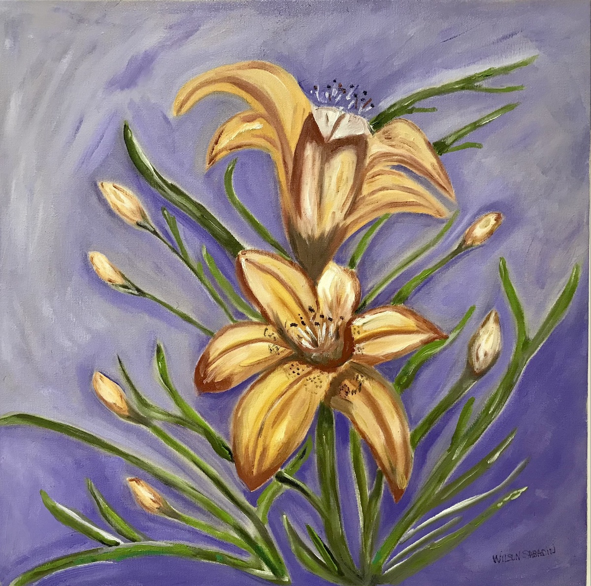 lírios amarelos pintados a oléo