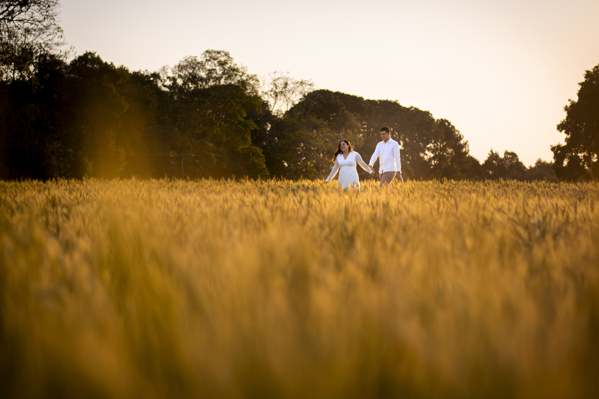 Casal em plantação de trigo em Cerquilho