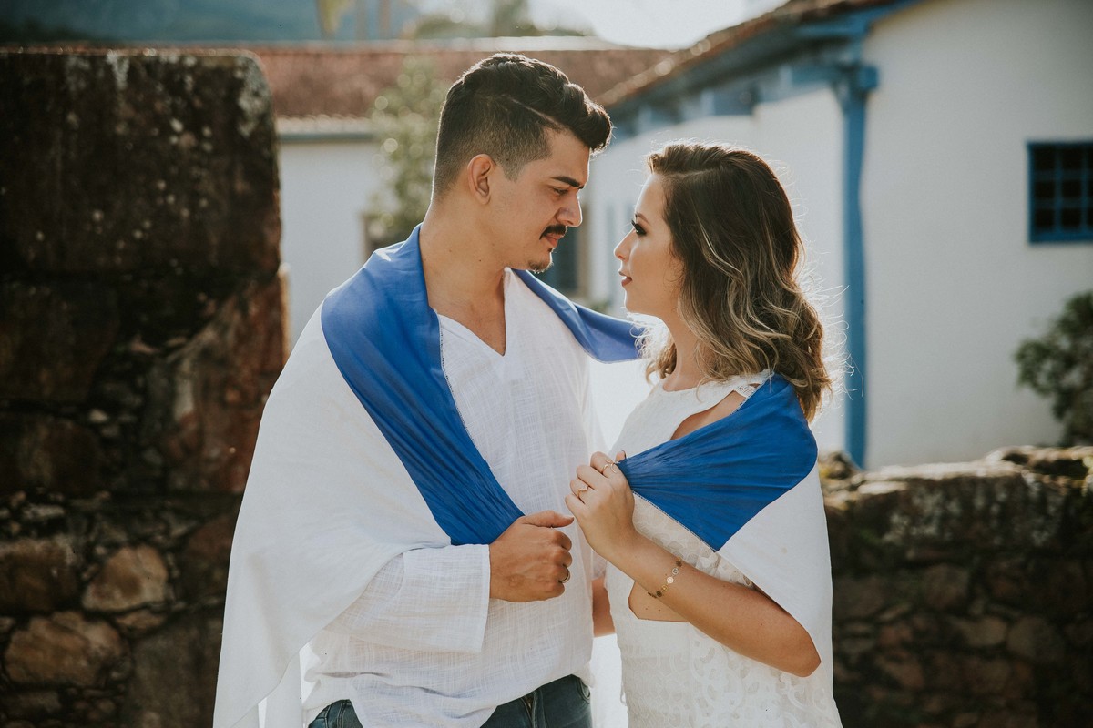 pré casamento temático com bandeira de time 