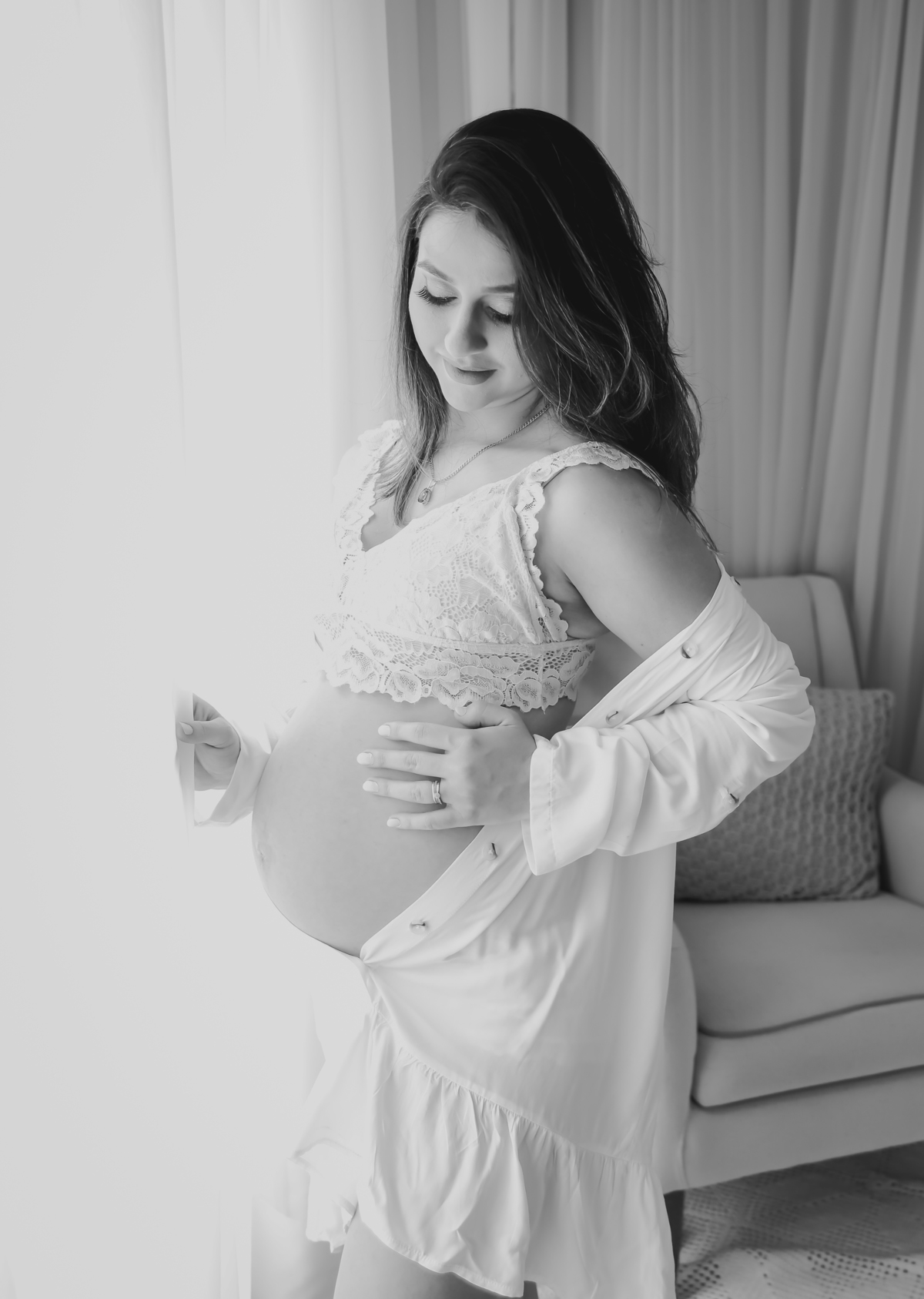 Foto de gravida preto e branco Estúdio