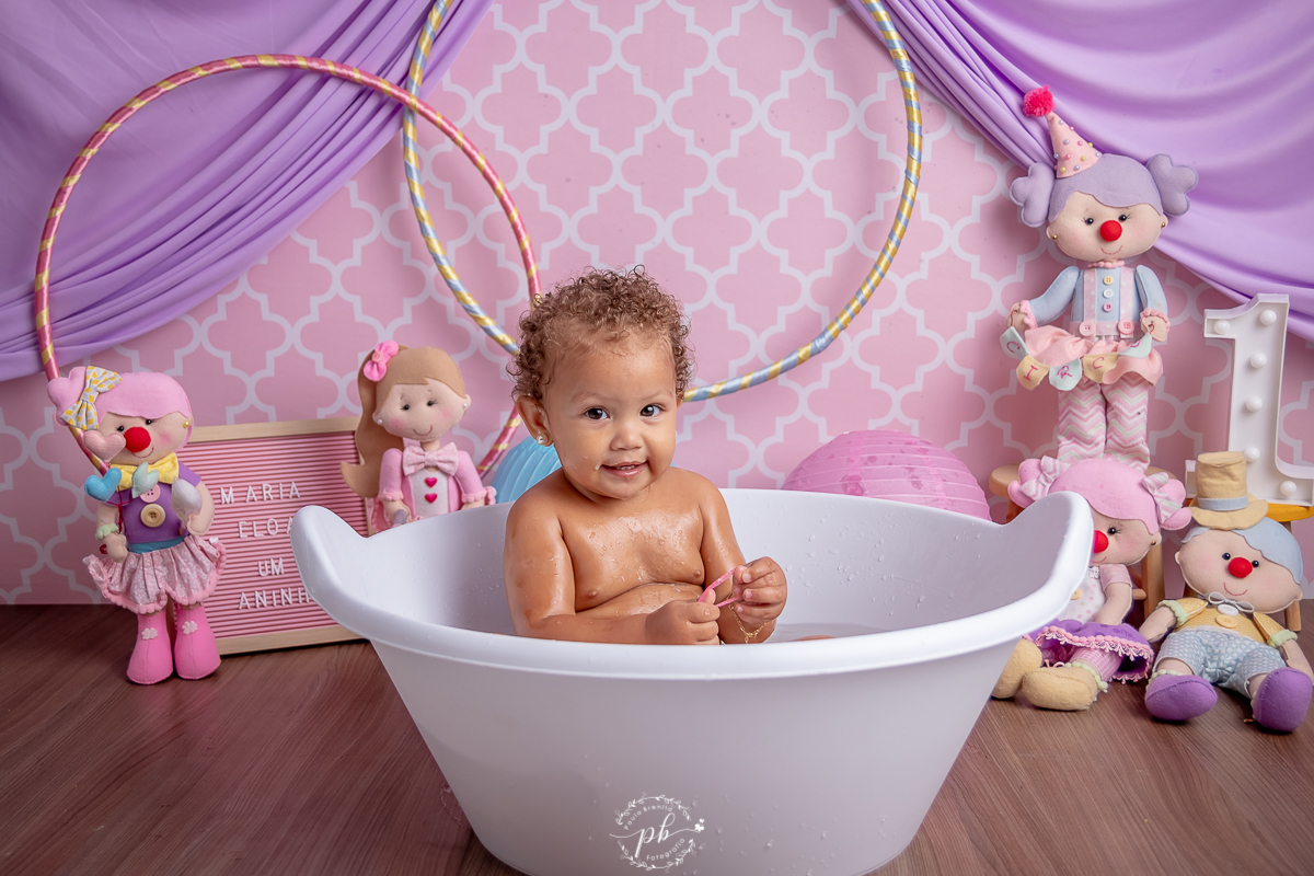 Cenário Circo Rosa - Maria Eloá 1 aninho - Smash The Cake Circo Rosa- Splash( banho após ensaio) - Rio de Janeiro - RJ