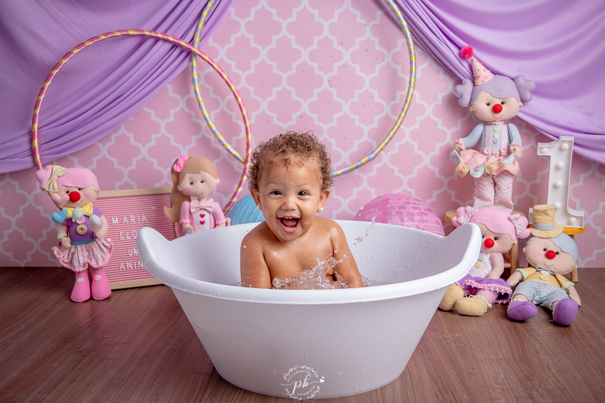 Cenário Circo Rosa - Maria Eloá 1 aninho - Smash The Cake Circo Rosa- Splash( banho após ensaio)  - Rio de Janeiro - RJ