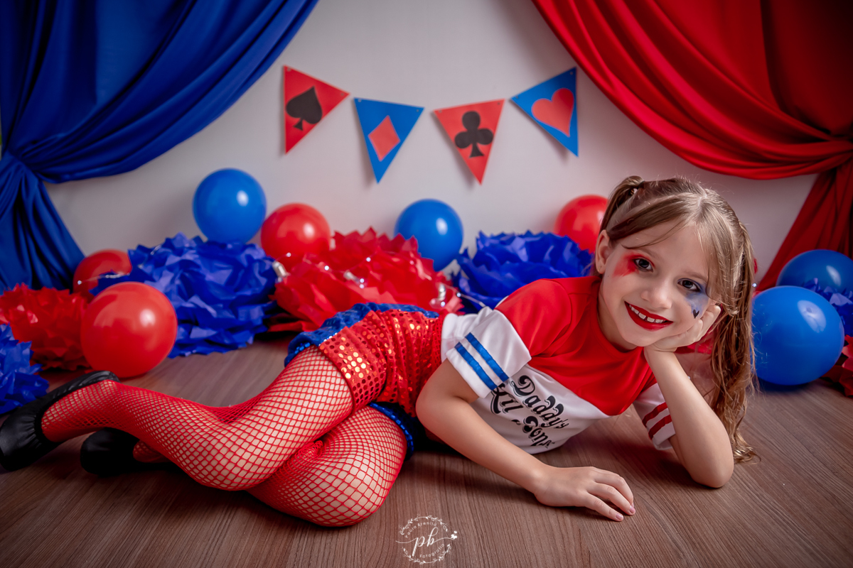Ensaio Infantil - Arlequina - Esquadrão Suicida - Smash the Cake - 7 anos