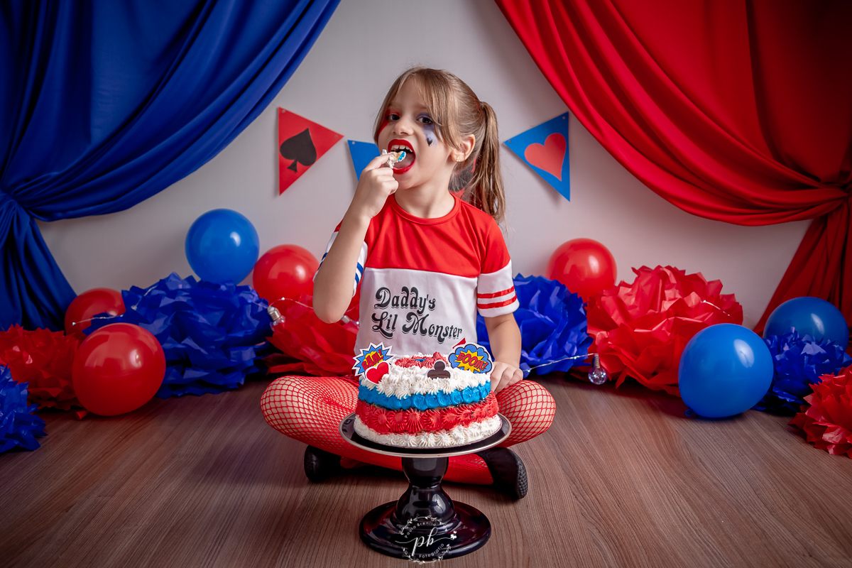Ensaio Infantil - Arlequina - Esquadrão Suicida - Smash the Cake - 7 anos