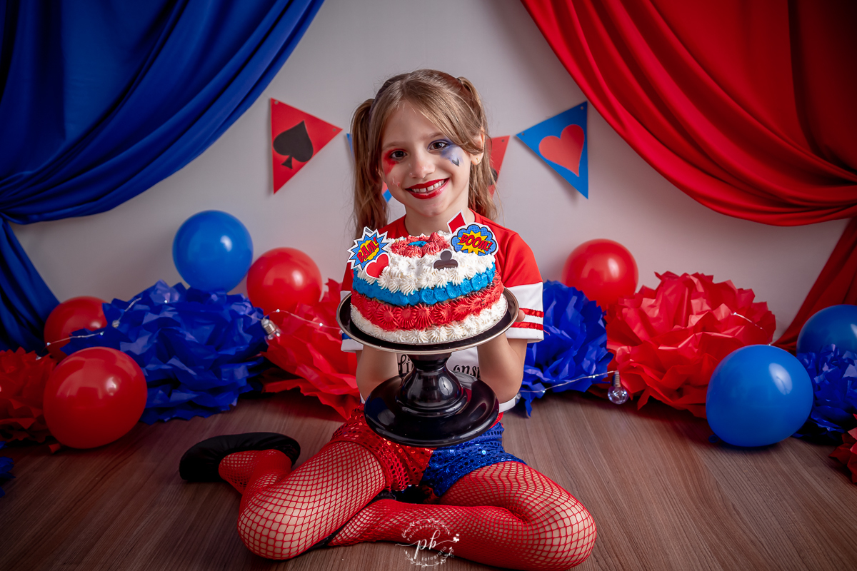 Ensaio Infantil - Arlequina - Esquadrão Suicida - Smash the Cake - 7 anos