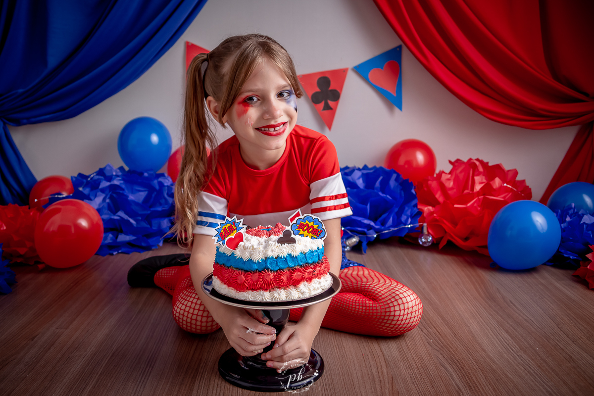 Ensaio Infantil - Arlequina - Esquadrão Suicida - Smash the Cake - 7 anos