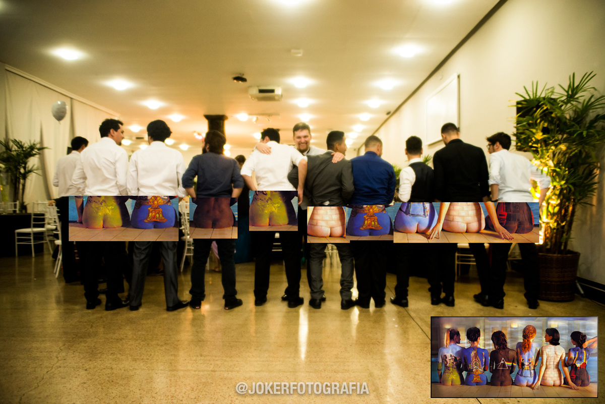 foto dos padrinhos no final da festa montagem back catalogue pink floyd