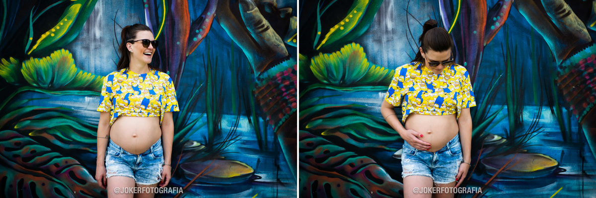 ensaio urbano de gestante em curitiba com muro pichado