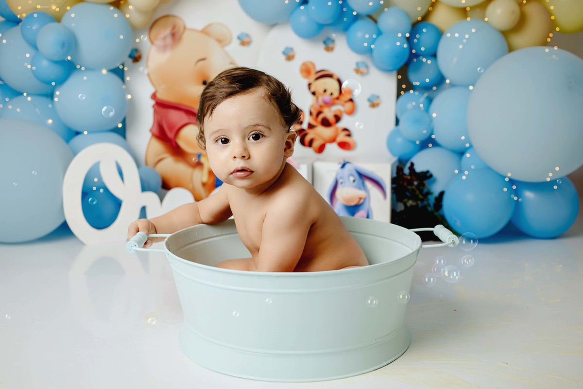 Smash the cake ursinho Pooh estúdio Aline Araujo Fotografia Belo Horizonte MG