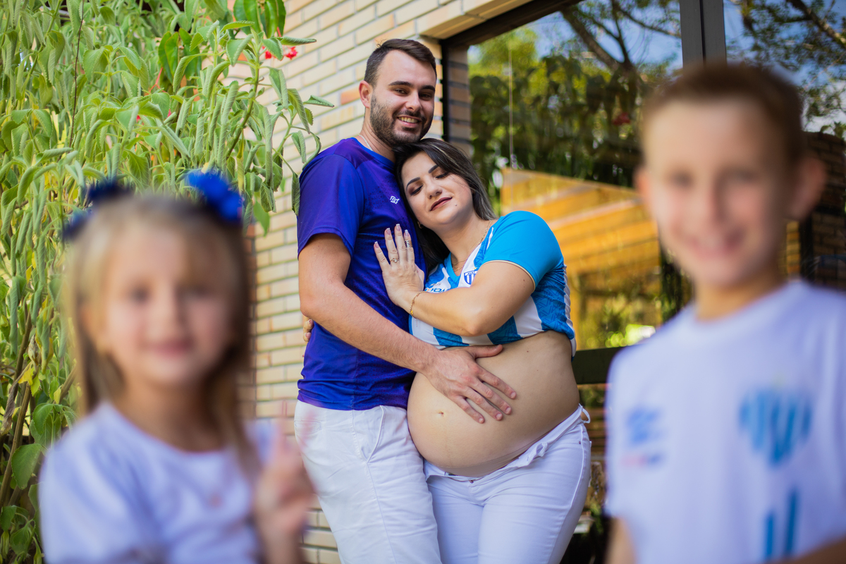 ensaio de gestante com time 