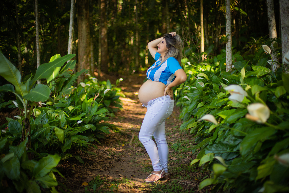 ensaio de gestante com time 