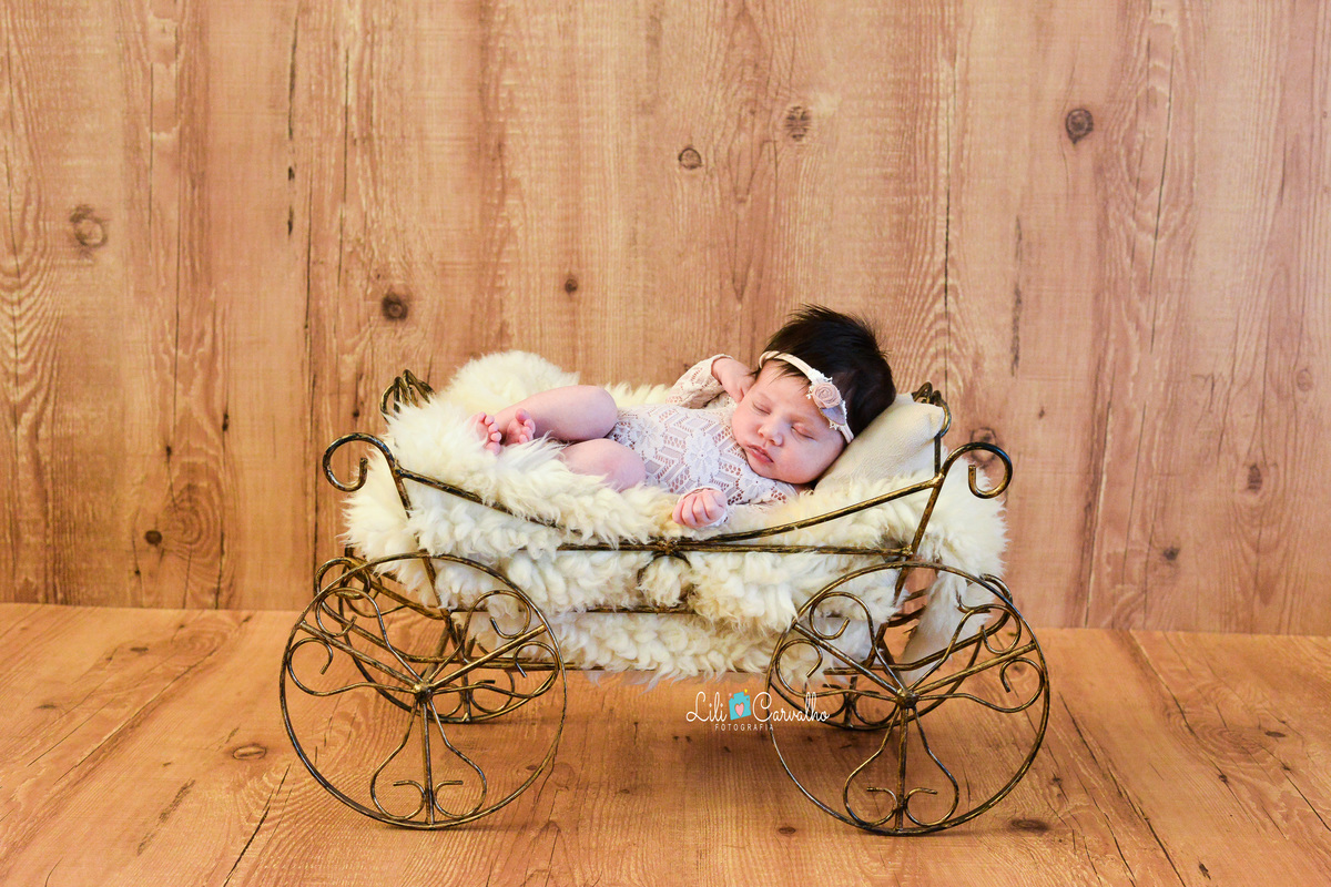 fotografia artistica no newborn em Maringá carruagem, dormindo