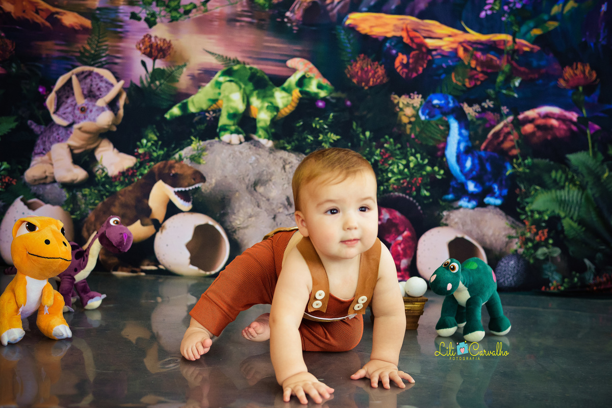 ensaio fotografico de estudio, tema dinossauro, Maringá fofo