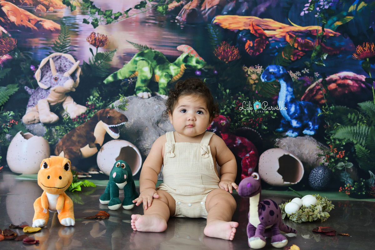 ensaio fotografico de bebê tema dinossauro gordinho 