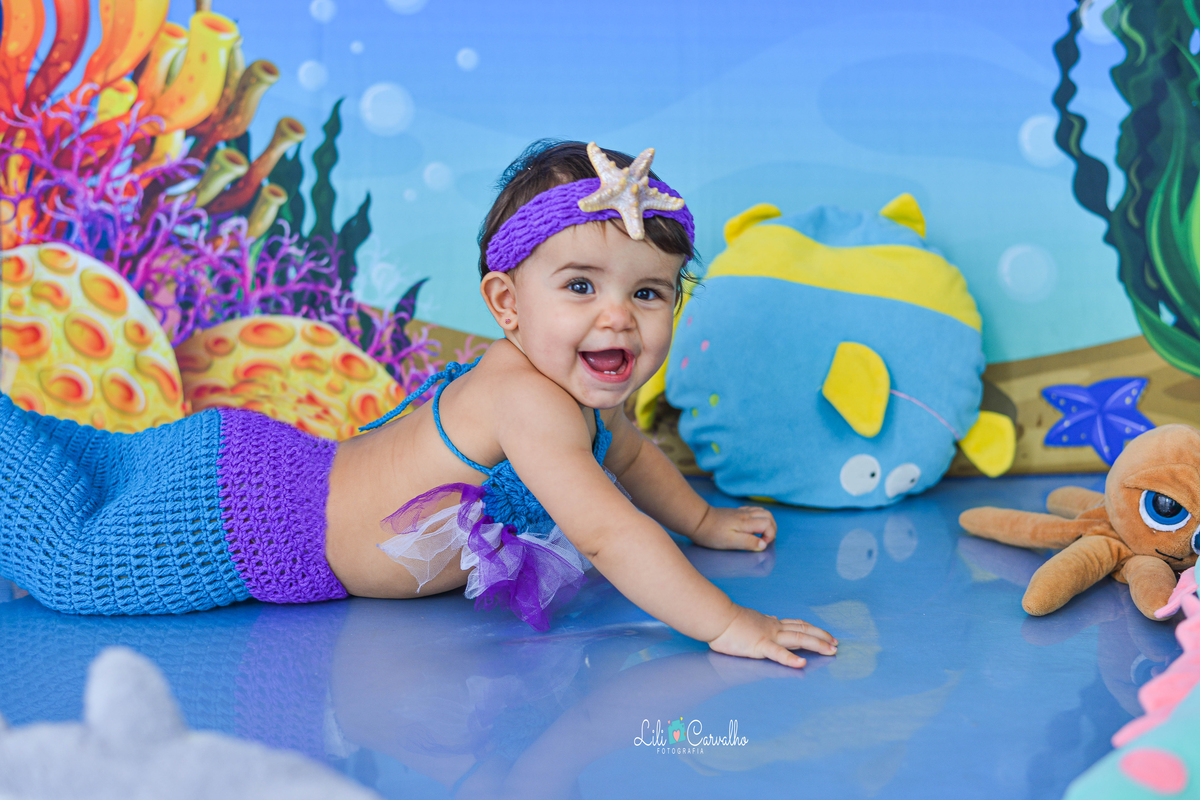 Foto de bebê no estudio em Maringá maravilhosa de sereia