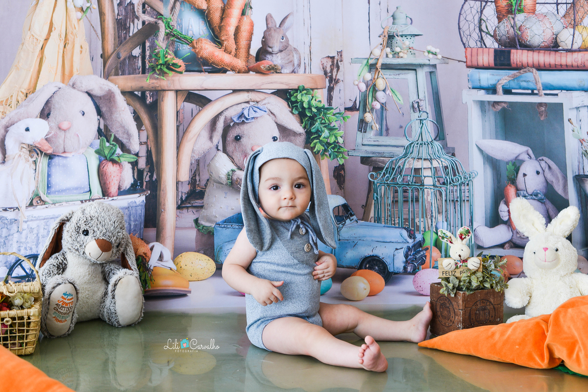 foografia de bebê no tema de páscoa realizado em Maringá fofo 