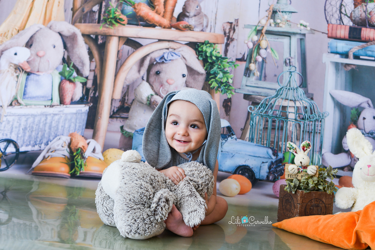 foografia de bebê no tema de páscoa realizado em Maringá muito fofinho
