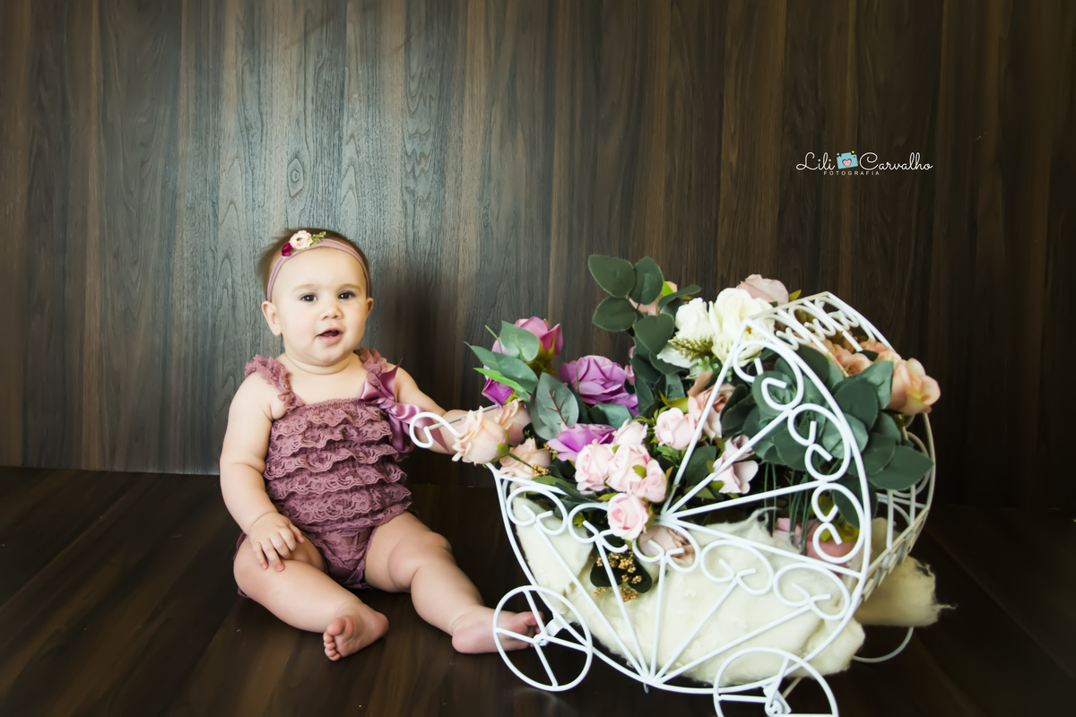 acompanhamento mensal de bebe menina em Maringá  mao no carrinho  